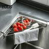 Кухонный органайзер для столешницы, Угловая полка для раковины, Треугольная полка для хранения, Полая сетчатая сушилка для посуды из нержавеющей стали, Устойчивая, Экономия места, Губка