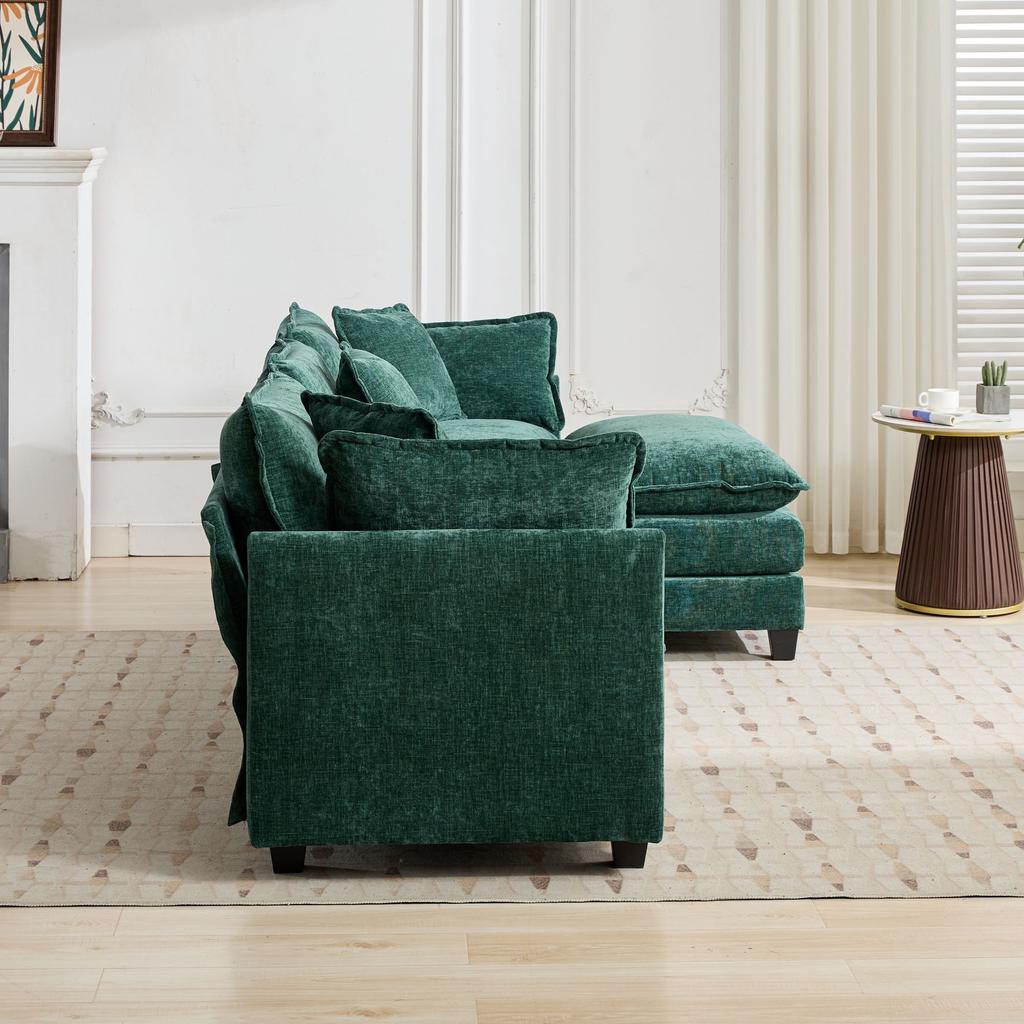 Cloud Sofa 3 Seats (Ottoman is not included), Sectional Couch, Double Layer Upholstered Seat Cushion, Breathable Chenille Fabric,Green,DEFO5013GN