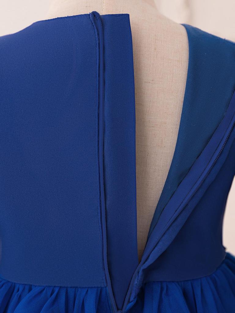 Синее мусульманское вечернее платье с длинными рукавами и пышной юбкой из тюля