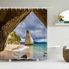 Морской пейзаж 3D-печать Полиэстеровая шторка для душа Деревянный мост Природа Ткань Водонепроницаемая шторка для ванной для ванны 180x180
