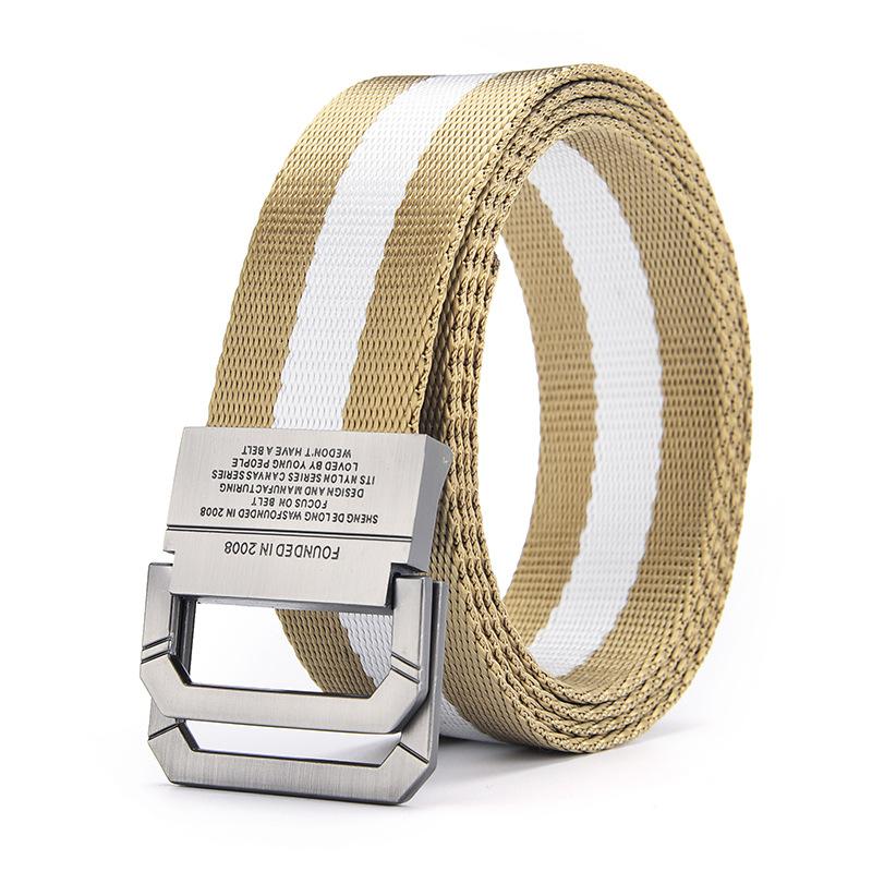 Мужской ремень Trend Double Loop Buckle ремень из холста Женский ремень с брюками-карго Джинсовый ремень Спортивный ремень на открытом воздухе Ремни без перфорации