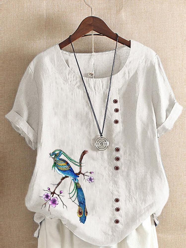 Summer T-shirts Women Blouse Elegantshirt Graphic Tee Loose Shirt Casual Top Round Neck Pullover Top Short Sleeves Fashion Printing Tops & Tees