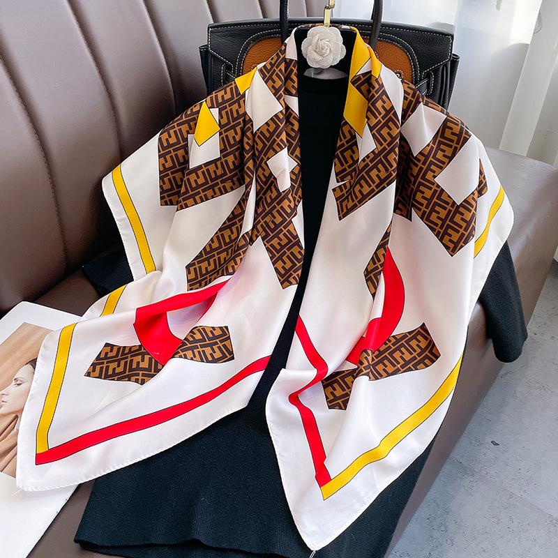 Fashion Letter Twill Large Square Scarf Fashionable Scarf Temperament Versatile Warmth Thin Scarf for Women Literary and Age-reducing