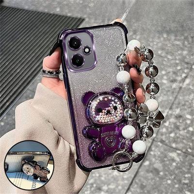 Роскошный чехол-подставка для телефона с ремешком-бантом и мишкой для Motorola G14 G24 G34 G52 G54 G84 G86 G56 G10 G20 G82 с блестками, противоударный