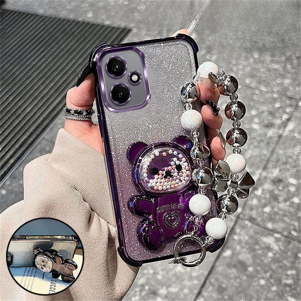 Роскошный чехол-подставка с ремешком-бантом и мишкой для телефона Honor 400 Pro Smart 200 Lite 300 100 90 80 70 60 50 с блестками, противоударный