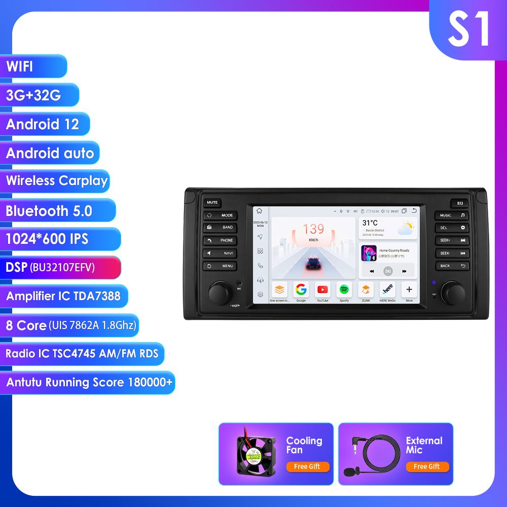 OSSURET 7-дюймовая 8-ядерная магнитола Android Auto для BMW 5 E39, X5 E53, M5 с 8 ГБ ОЗУ, 128 ГБ памяти