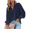 Women's Long Sleeve Ruched Stand Collar Lantern Sleeve Shirt