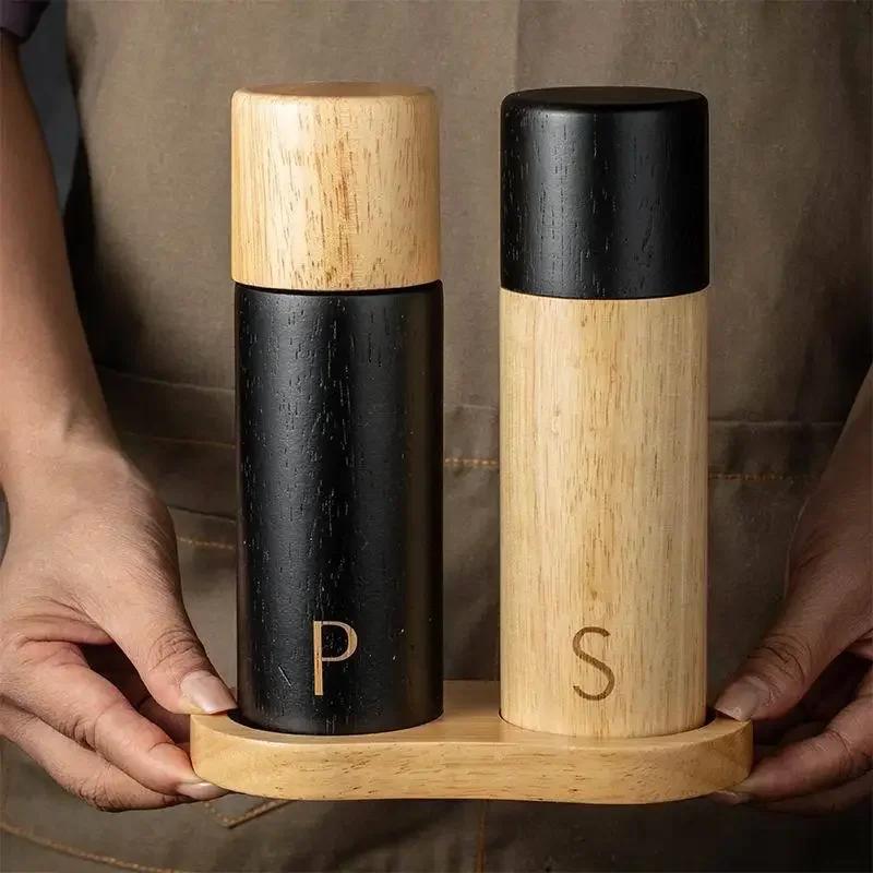 7 Inch Wooden Salt and Pepper Grinder Set Manual Spice Black Pepper Grinder Adjustable Ceramic Core Grill Tools Seasoning Bottle