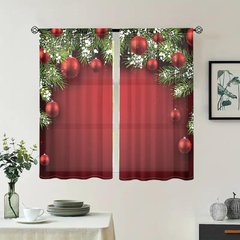2 Pieces, Christmas Tree Branches, Christmas Ball Curtains -30% Blackout - Suitable for Living Room, Bedroom, Kitchen, Home Deco