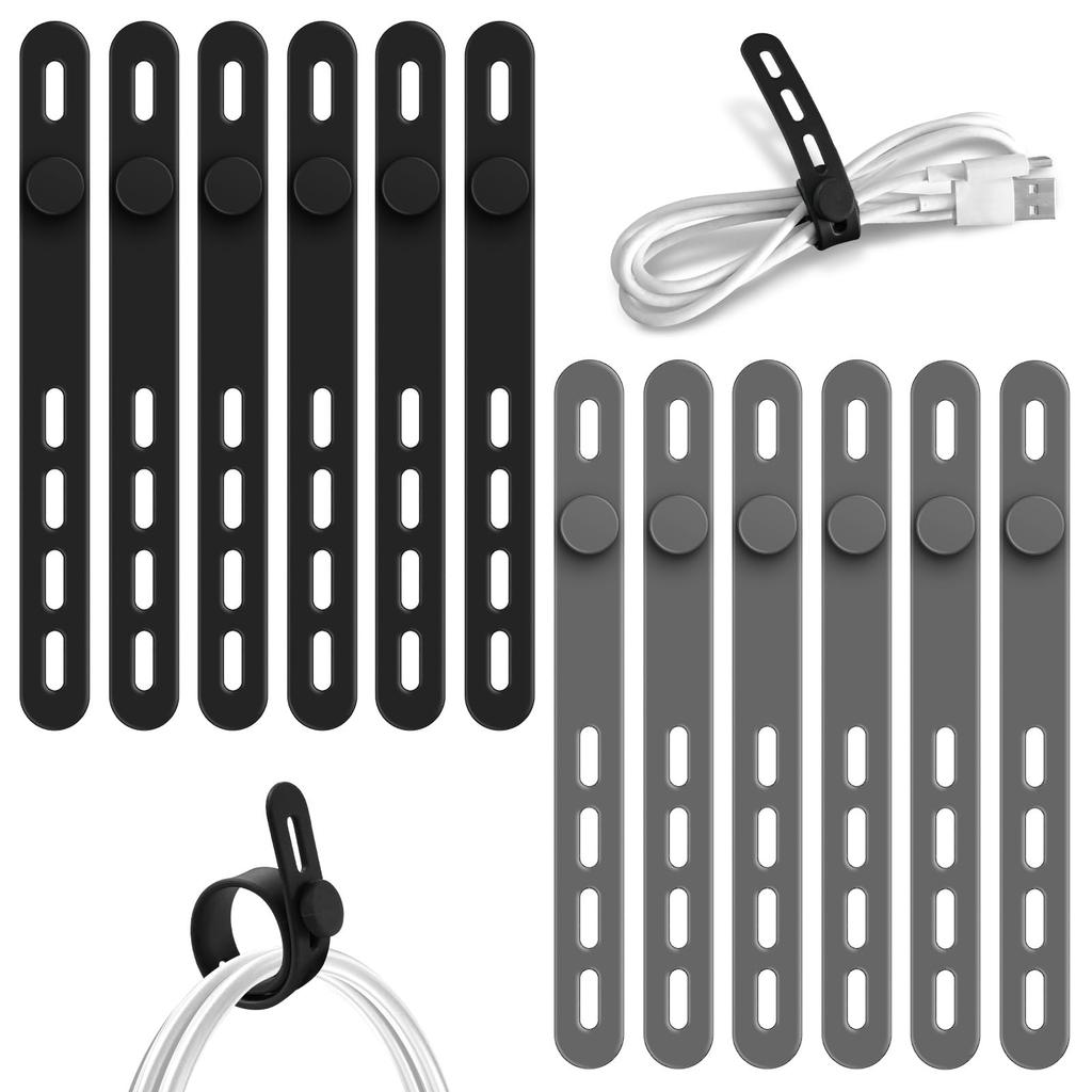 Lasocy Silicone Cable Ties, 4-Hole Adjustable Cable Ties, Multi-Function Cable Clips for Desk, Wire Organization, USB Cables, Power Cords, Storage,