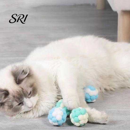 Plush Cat Toy Ball with Built-in Bell Soft Macaron Balls Fun Plaything Bite-Resistant Chew Toys for Indoor Cats and Kittens Noise Making