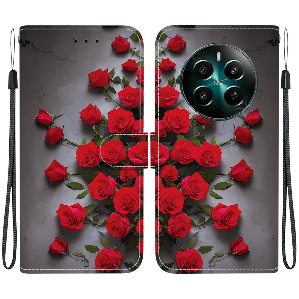 Чехол-книжка из искусственной кожи ручной работы для Realme 12+ / Realme 12 Plus, противоскользящий, противоударный чехол с ремешком на запястье и рисунками кошек с сердечками/розами