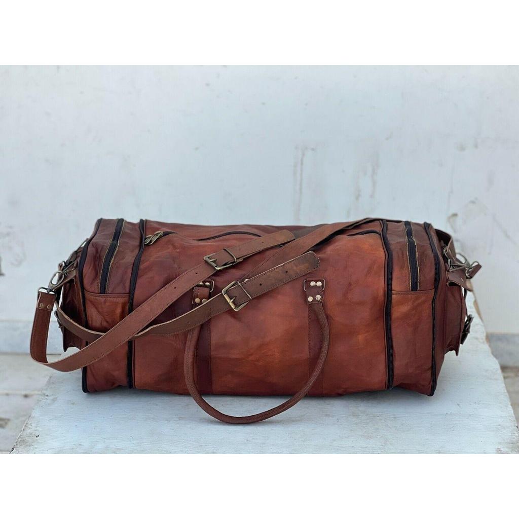 Складная дорожная сумка для ручной клади из козьей кожи на выходные, дорожная ночная сумка