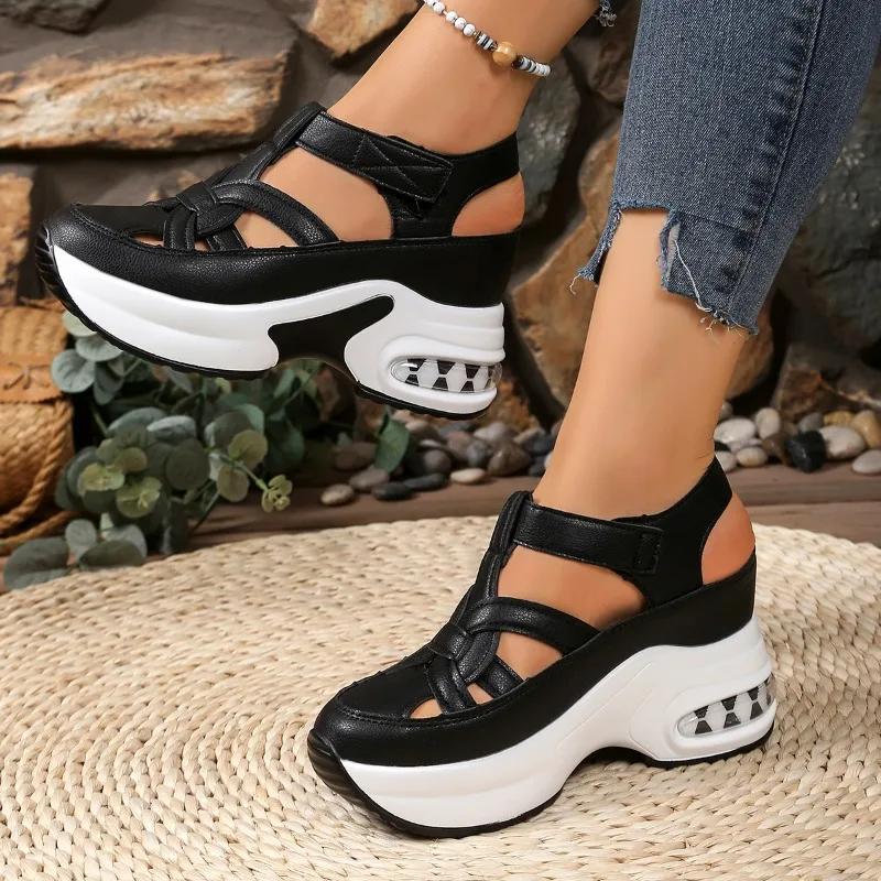 Fashion 2025 New Women's Fashion Hollow Out Roman Sandals Platform Wedge Shoes for Ladies Big Size Casual Thick Bottom Height Increasing