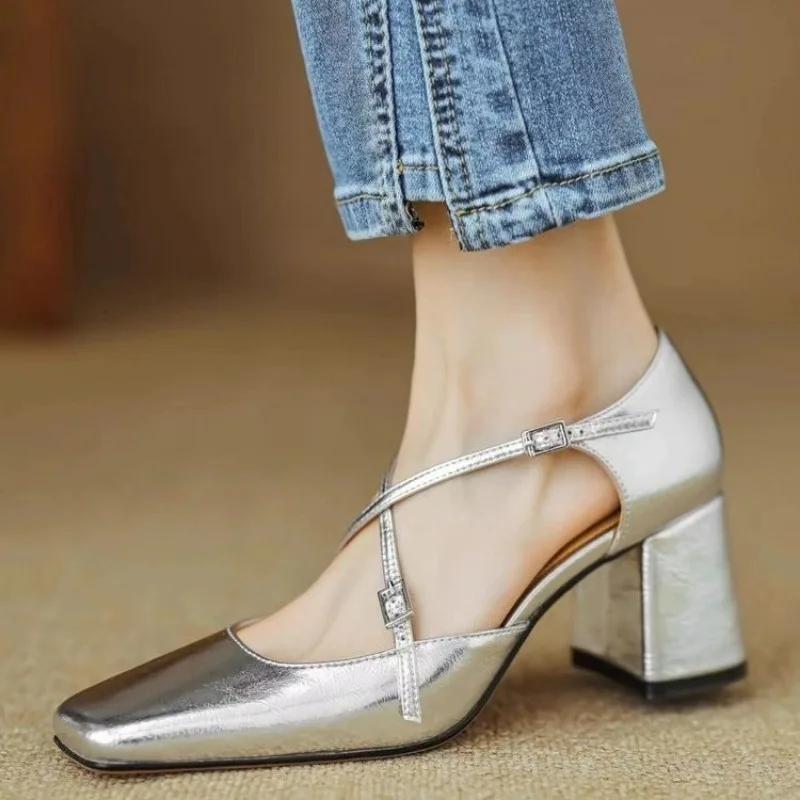 Женские туфли-лодочки во французском стиле, туфли Мэри Джейн, лакированная кожа, ремешки с пряжками, сандалии, женская мода, элегантные, для свадебной вечеринки, высокие каблуки