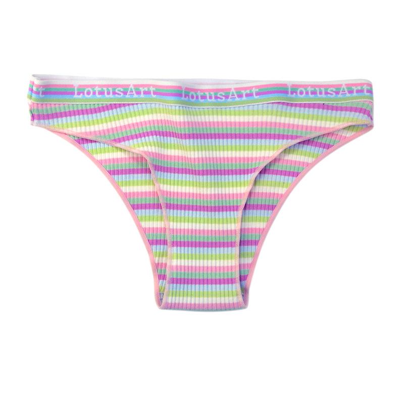 Women's Rainbow Striped Low-Rise Pure Cotton Panties - Cute & Breathable with Half Hip Coverage for Teens