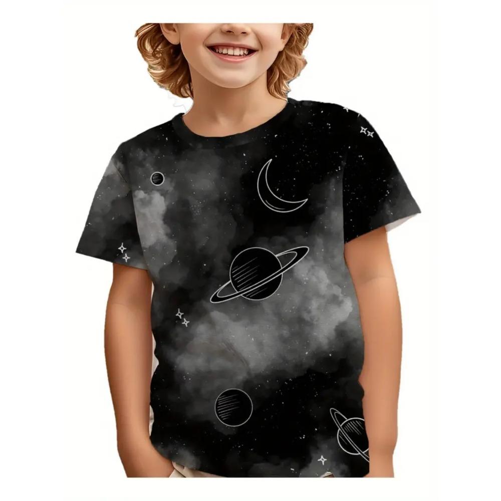 Children's Clothing T-Shirts for Boys Moon Pattern 3D Print Streetwear Short Sleeved Tops Quick-Drying T-Shirts for Children