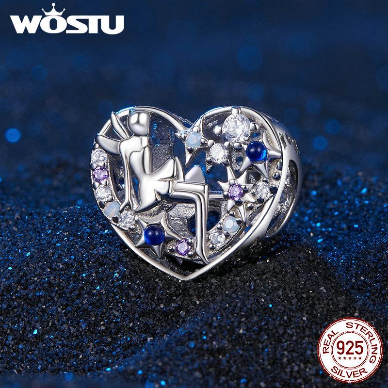 WOSTU Стерлингового серебра 925 пробы, бусины в форме сердца с изображением дневного и ночного эльфа, бусины в форме сердца для браслета, ювелирных изделий своими руками