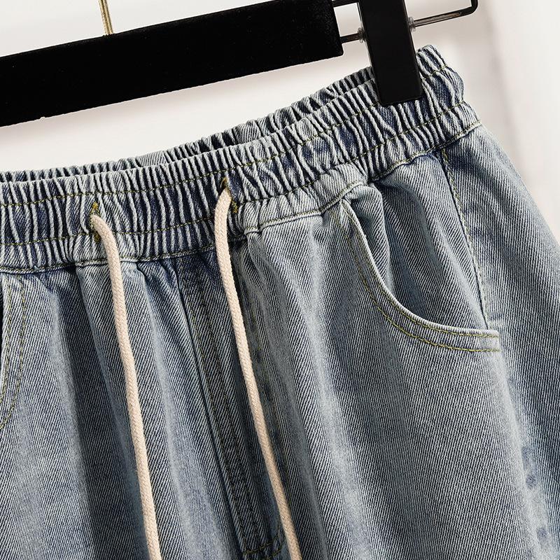Женские джинсы-капри с высокой талией на кулиске, широкими штанинами, свободного кроя, повседневные, пятиточечные