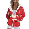 Women's Christmas Printed Sweatshirt Autumn Winter Long Sleeve Cardigan Jacket With Pockets Zipper Hoodie Outerwear