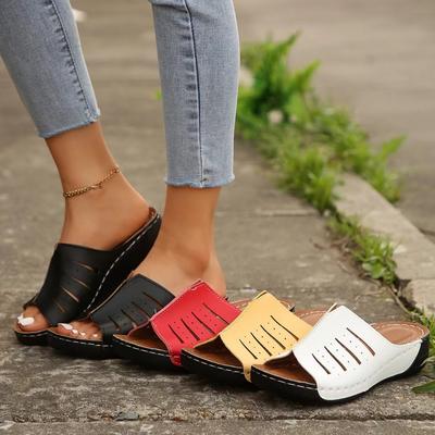 Каблук толстая подошва полые тапочки женские европейские и американские внешнеторговые большой размер повседневные на одном ходу швейная линия танкетка дышащие прохладные тапочки