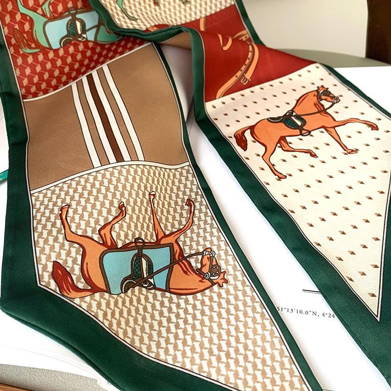 Тонкий и узкий шелковый шарф в стиле ретро, ​​женский декоративный остроконечный шарф, сумка-перевязка, пояс для волос, лента, шарф