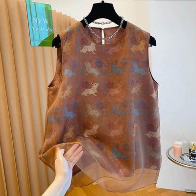 Жилет для женщин Топы без рукавов С принтом Свободный жилет Оверсайз Повседневный Пуловер без рукавов Майка Жилет