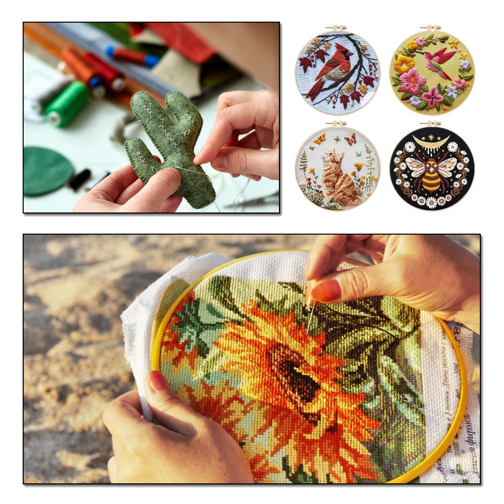 Наборы для вышивания крестом с рисунком животных с пяльцами, цветной нитью и канвой