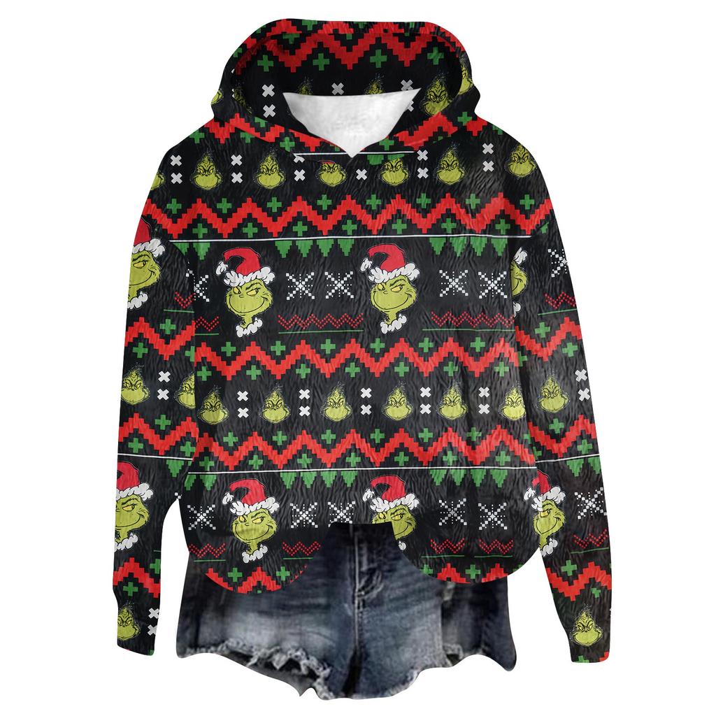 Женская фланелевая толстовка с капюшоном и длинными рукавами с рождественским принтом