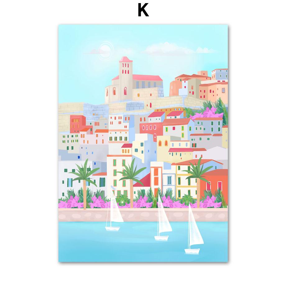 Скандинавское Эгейское море, Марокко, холст, картина для девочек, путешествия, пейзаж, настенное искусство, синий океан, постер, украшение для гостиной, дома, Куадрос