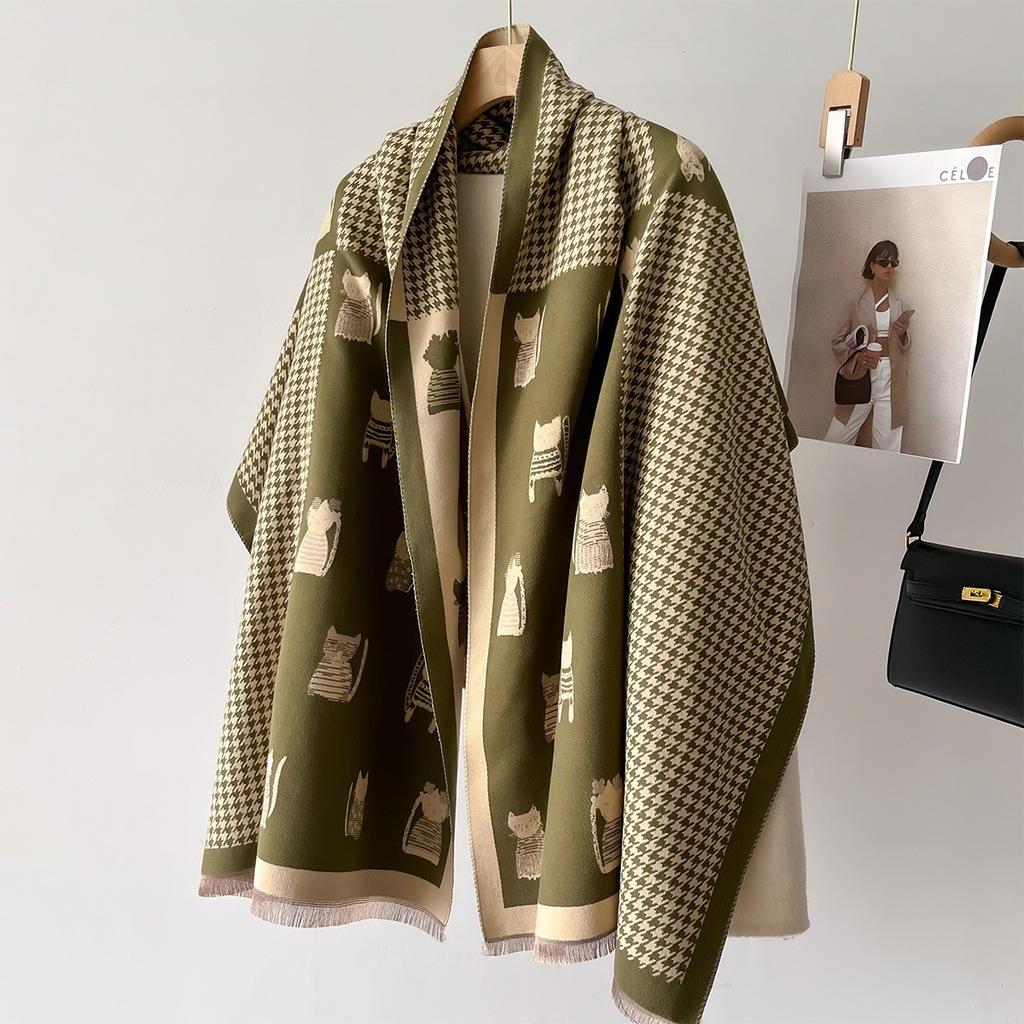 Winter Women Print Warm Scarf Cashmere Pashmina Double Sided Scarves Shawls Female Thick Blanket Wrap Bufanda Stole Echarpe