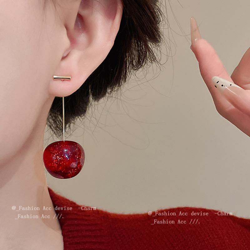 Серьги-гвоздики 'Серебряная Игла' Анкола Красная Вишня Стильные Простые Ретро Изысканные Премиальные Универсальные Серьги Женские
