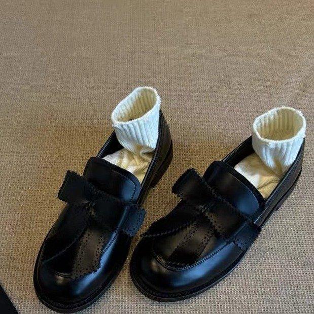 2025 новые лоферы в британском стиле с круглым носком и бантом, ретро-колледж, одинарные туфли на низком каблуке, маленькие кожаные туфли женские