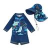 Baby Boy 3Pcs Rash Guard Swimsuits Cute Fish Print Long Sleeve Zip Up Bathing Suit Swimwear