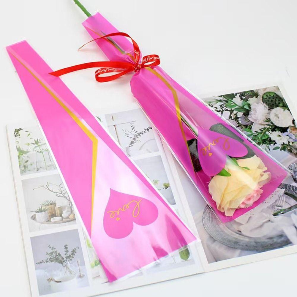 50pcs DIY Single Rose Sleeves Transparent Flower Wrapping Packa New Bouquet Packaging Sleeve