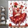 Dancing Piggy Rose Red Dress Petal Shower Curtain, Bathroom Decorative Shower Curtain, Waterproof Shower Curtain with Hooks