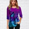 Womens Blouse 3D Fluorescent Butterfly Printing Flower Half Sleeve Tops Summer Casual Tops Printed Round Neck Half Sleeve T Shirt