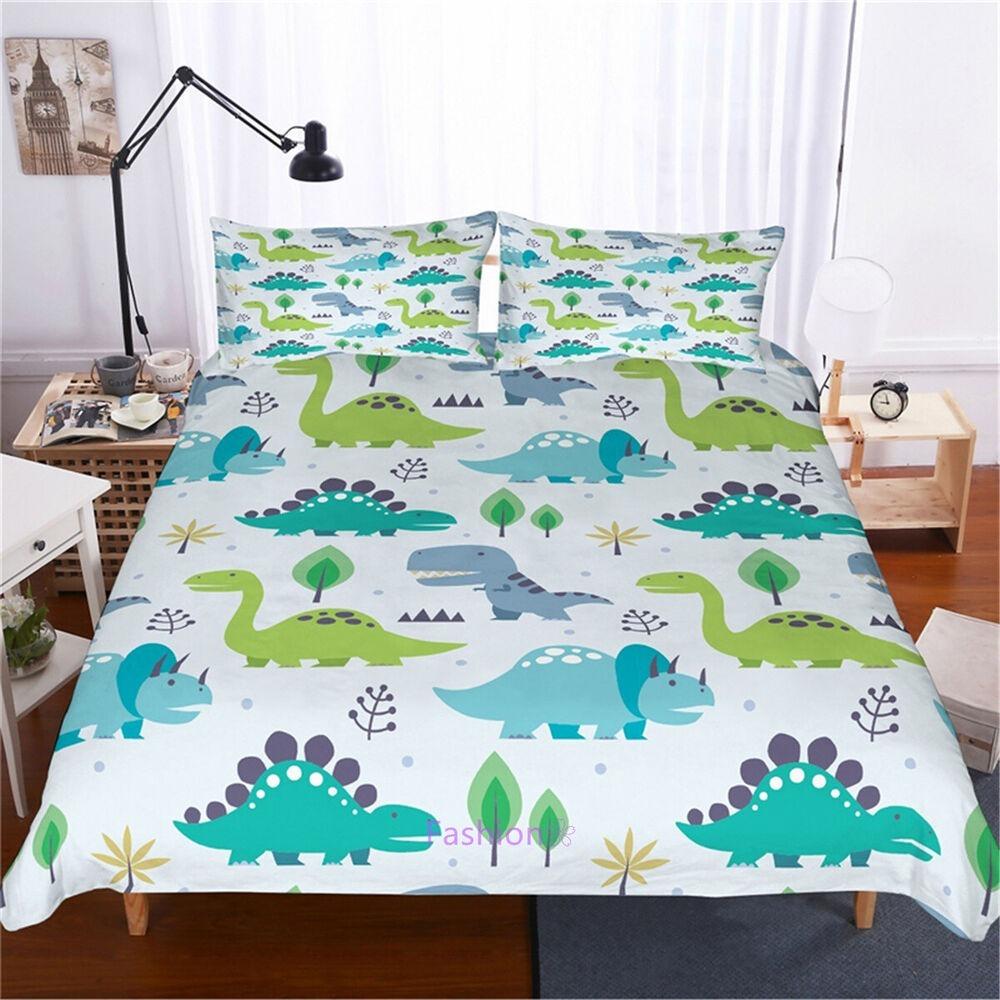 Cartoon Animal Pattern Bedding Set Dinosaur Print Quilt Cover Pillowcase Kid Teenager Single Bed Bedding Gift