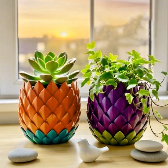 Dragon Scale Planter Pot with Drip Tray Indoor Outdoor Succulents Herb Plants Flower Pot Container with Drainage Holes Home Balcony Garden Decoration