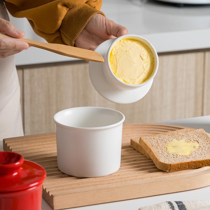 Круглая коробка для масла Керамическая банка для хранения масла Западная чашка для сыра Бамбуковый нож для масла Керамическая банка для хранения Кухонные принадлежности