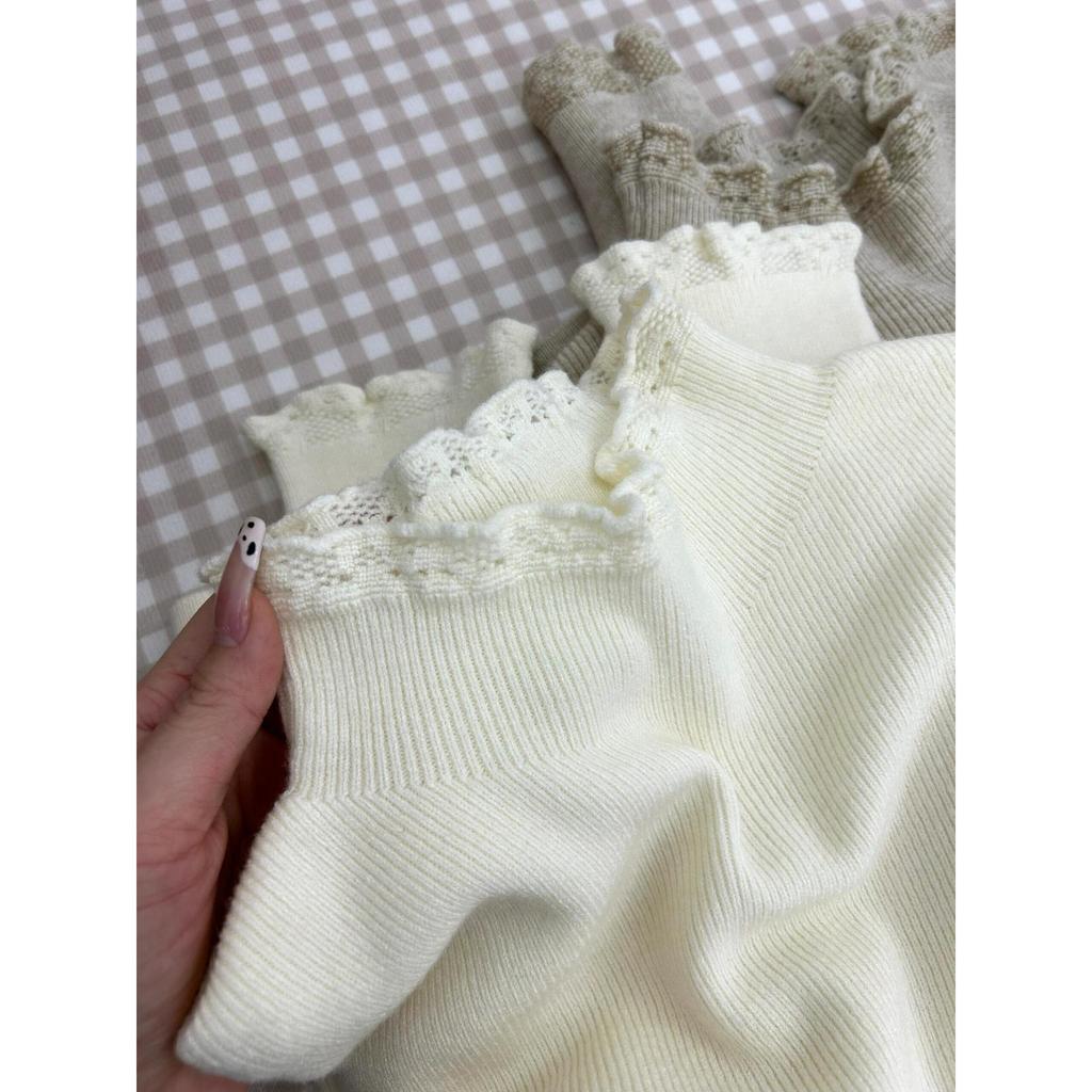 Женская трикотажная базовая водолазка с французским кружевом, осенне-зимний топ с длинными рукавами, мягкий восковой повседневный свитер