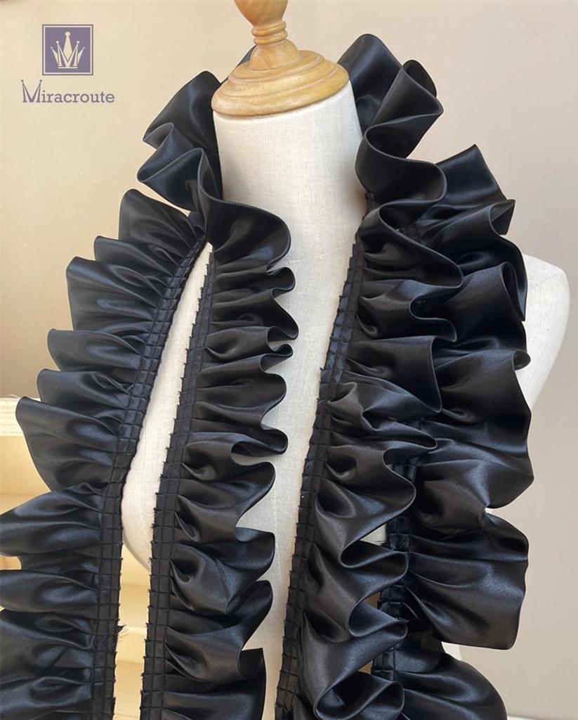 8cm Wide X Long Satin Fabric Ruffled Cute Ribbon In Black and Decorative for Wedding Lolita Dance Costumes 4.5m White, Dresses, Skirts, (White)
