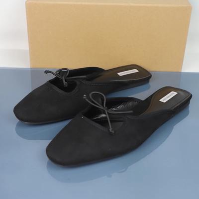 Модные женские мюли с квадратным носком, на мягкой подошве, слипоны, повседневные, с неглубоким вырезом, для улицы, с украшением в виде банта, большого размера, брендовые, плоские женские сандалии