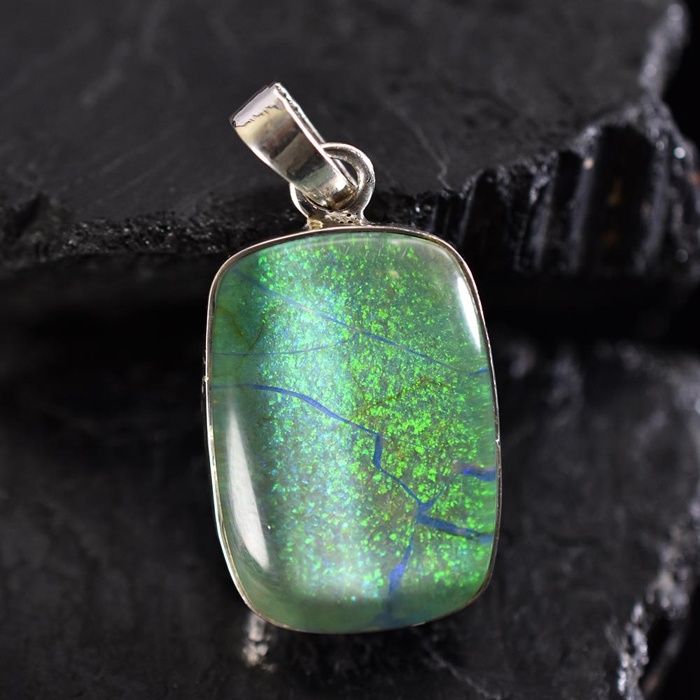 Extremely Rare 31 Ct Natural Opal Cushion Pendant 925 Sterling Silver