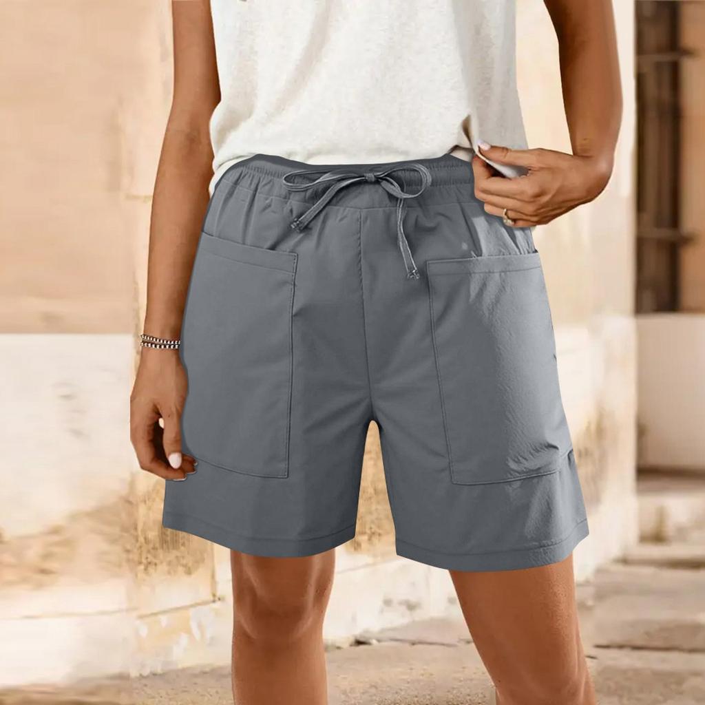 Женские модные однотонные повседневные шорты с карманами и завязками на ремне