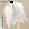 Women Fashion Lapel Long Sleeve Layered Ruffle Shirts