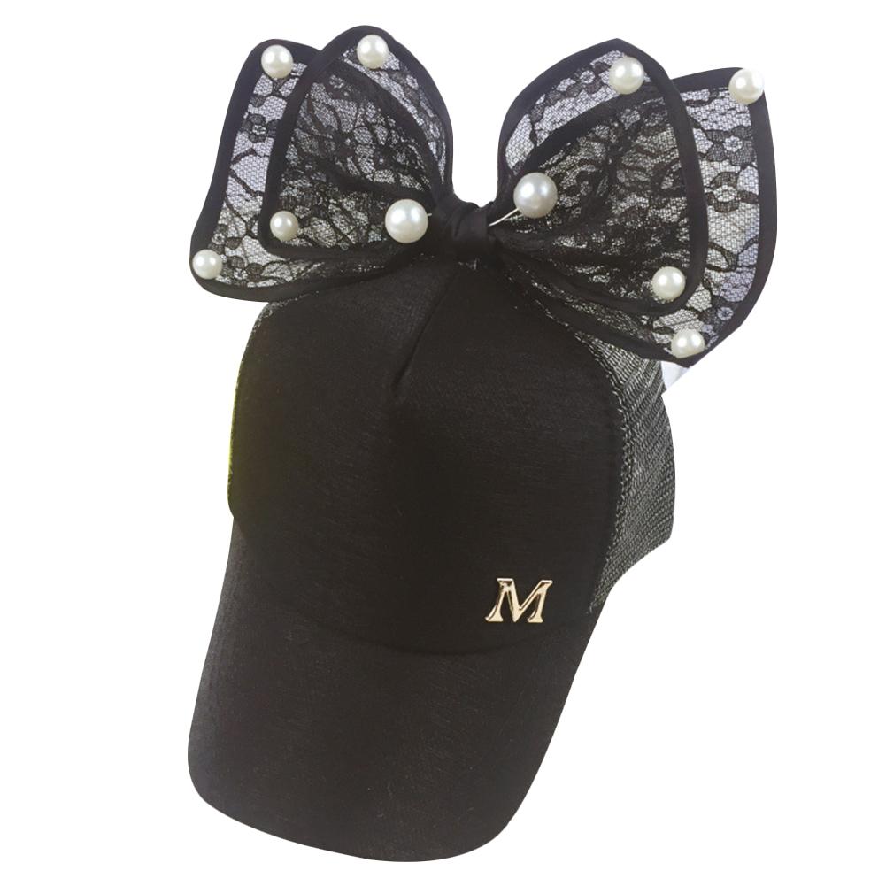 Girl Fashion Pearl Sun Hat Baseball Cap Creative Bowknot Hip Adjustable Hat