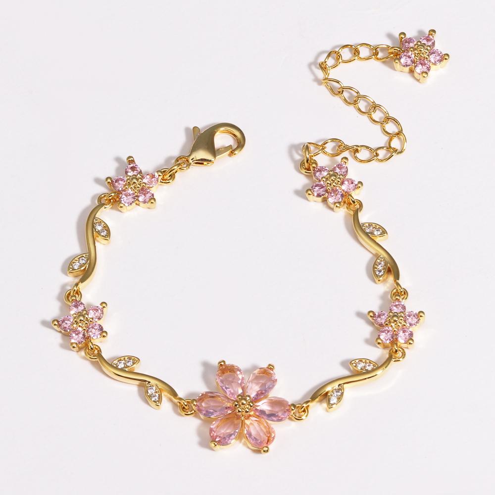 Luxury Colorful Zircon Flower Bracelets For Women Girls Korean Sweet Gold Crystal Adjustable Bracelet Jewelry Gift