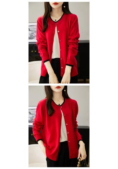 Women's 2024 Spring/Autumn Wool Knit Cardigan - Round Neck Cashmere Sweater Top