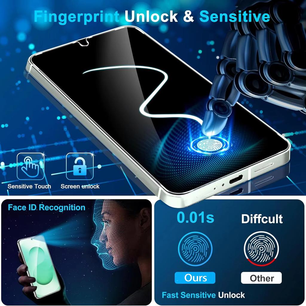 3 шт. Закаленное стекло с разблокировкой по отпечатку пальца для Samsung Galaxy S26 S25 Edge S24 Ultra S23 S22 S21 Plus S20 FE Note20 5G Защитная пленка для экрана